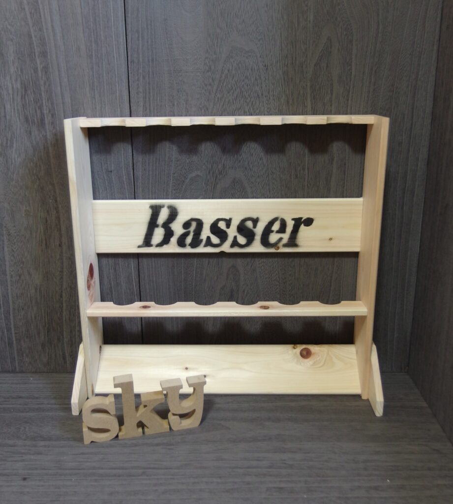 ロッドスタンド 6本 Basser 文字入れ 国産ヒノキ製